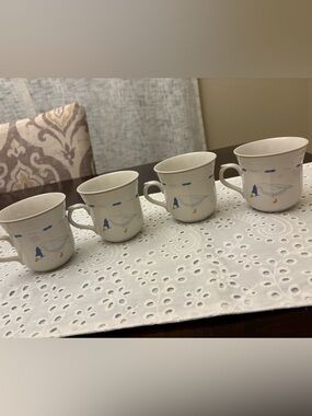 Vintage Kitchen NEWCOR Stoneware Countryside Geese Cottage Farmhouse Mug Set (4)